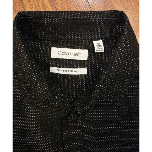 Calvin Klein Button Up Long Sleeve Boys Size 18 Black Silver Glitter Slim Fit - Picture 2 of 8